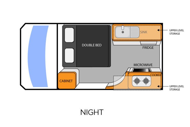 Nacht indeling Travellers Autobarn HI5 campervan