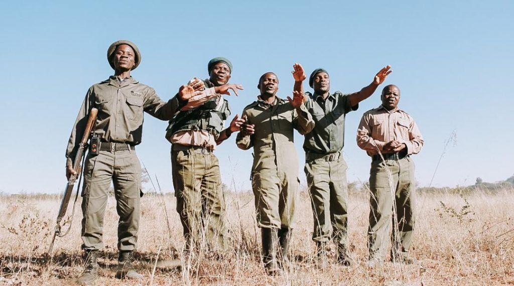 Rangers beschermen de olifanten en neushoorns in Zimbabwe Rangers beschermen de olifanten en neushoorns in Zimbabwe
