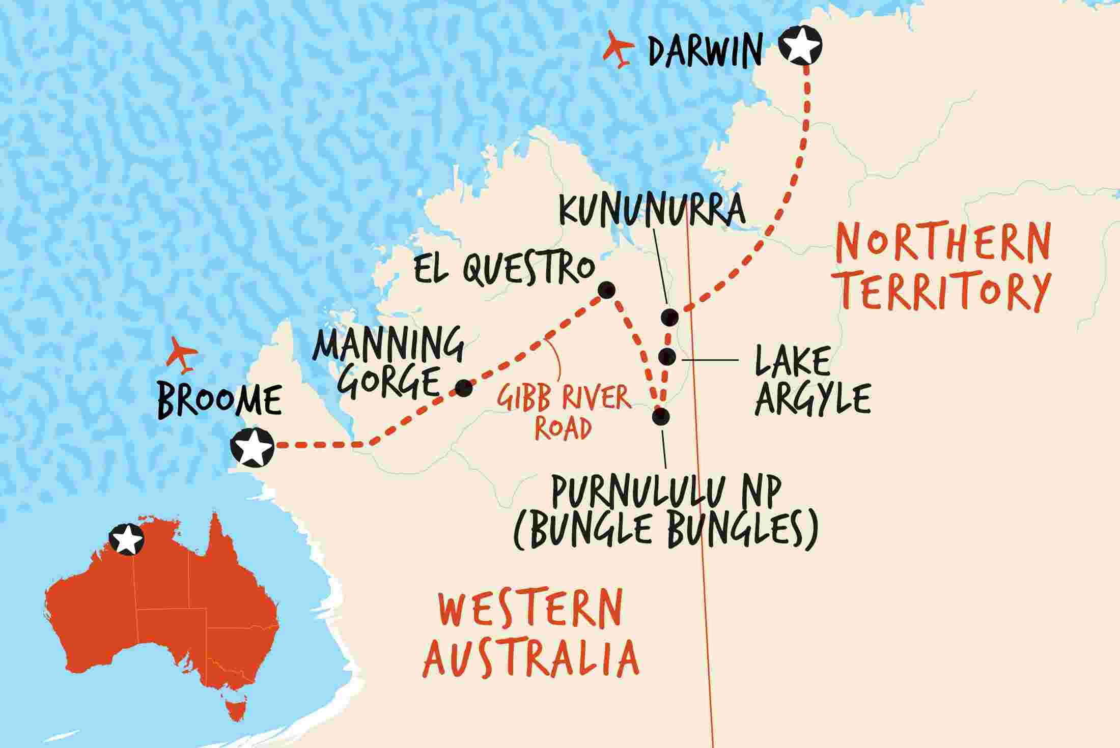 Reisschema Broome - Darwin