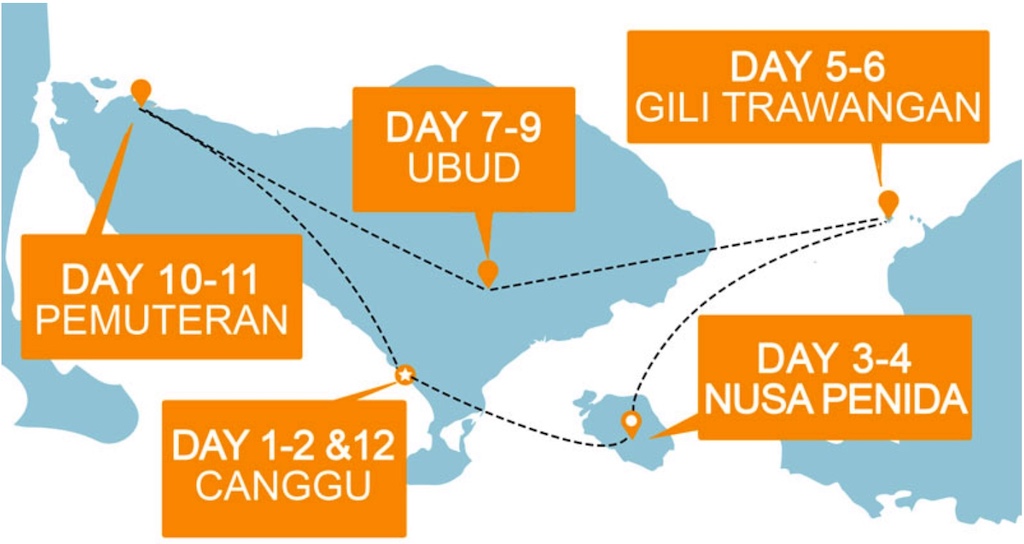 Bali & Penida groepsreis routemap
