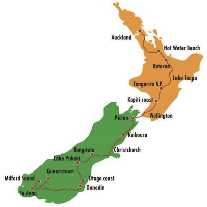 Nieuw-Zeeland-Outdoor routemap