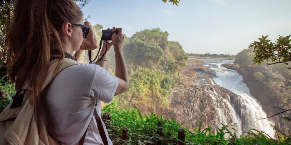 Foto maken van de Victoria Falls in Zimbabwe