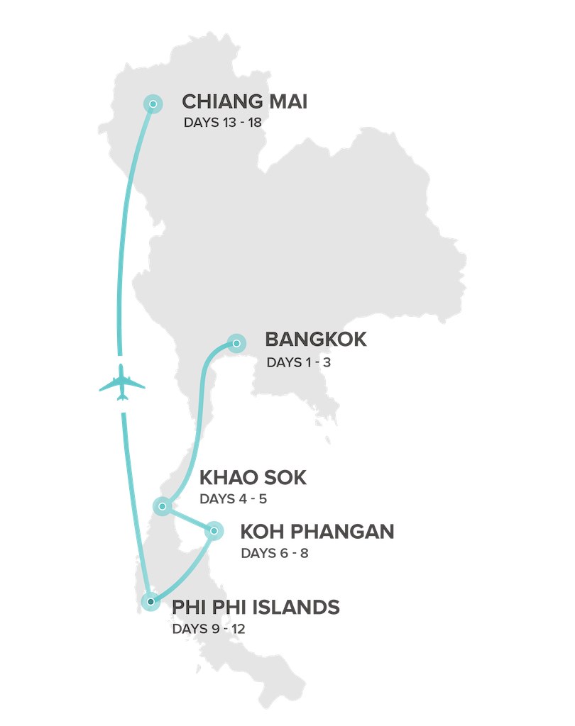 Thailand Wanderer Groepsreis Routemap