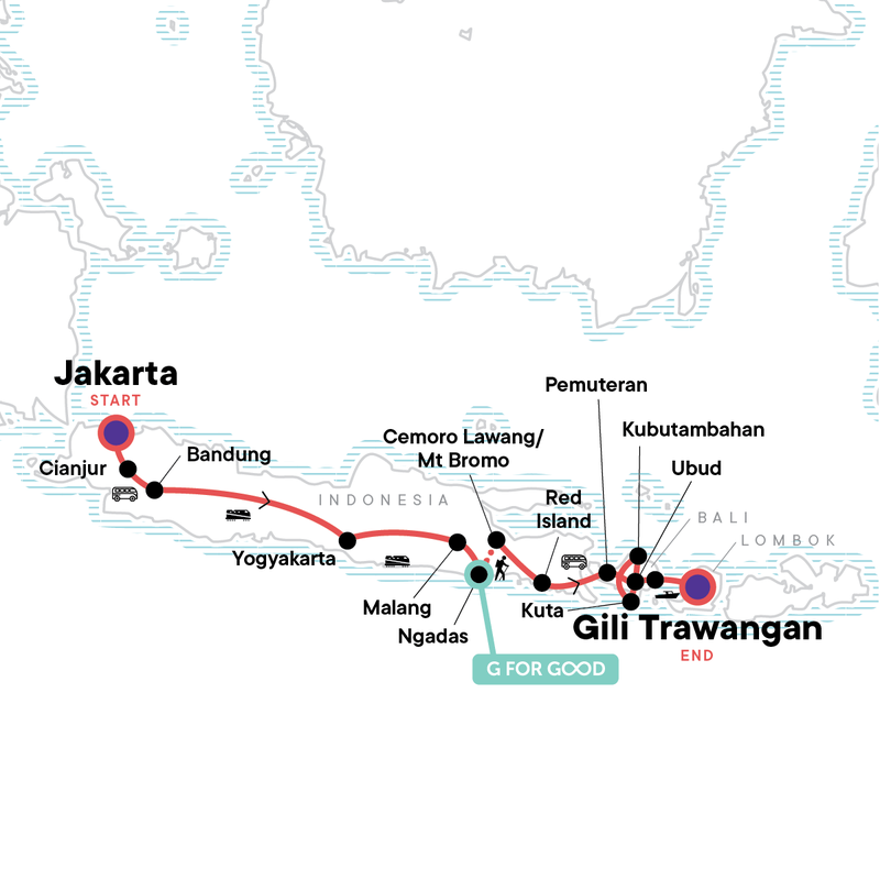 Routemap Java & Bali Groepsreis