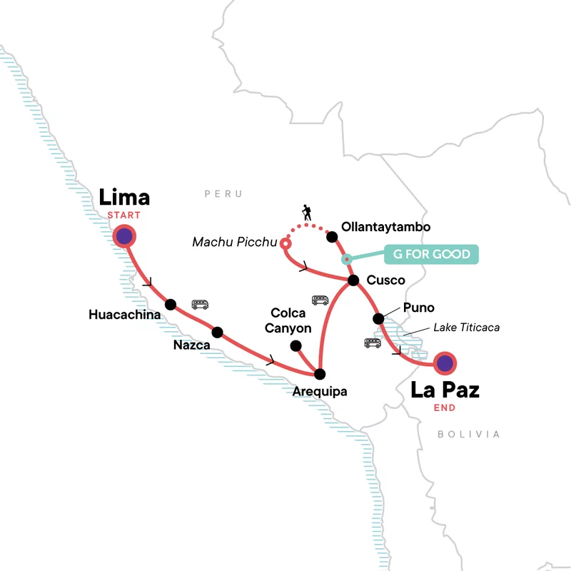 Peru & Bolivia Adventure Routemap