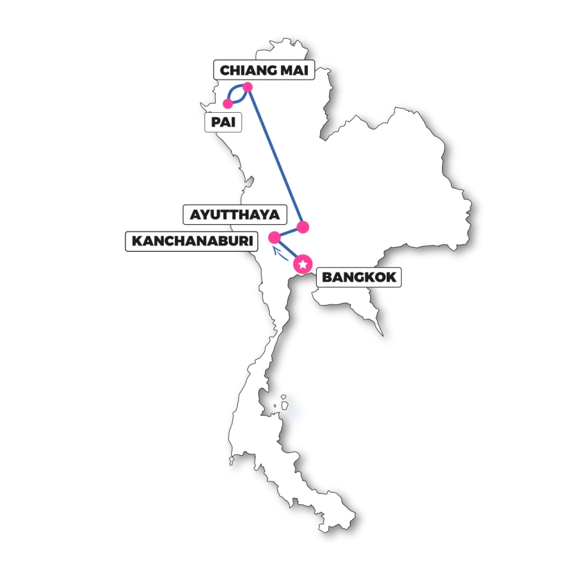 Routemap Thailand Northern Groepsreis