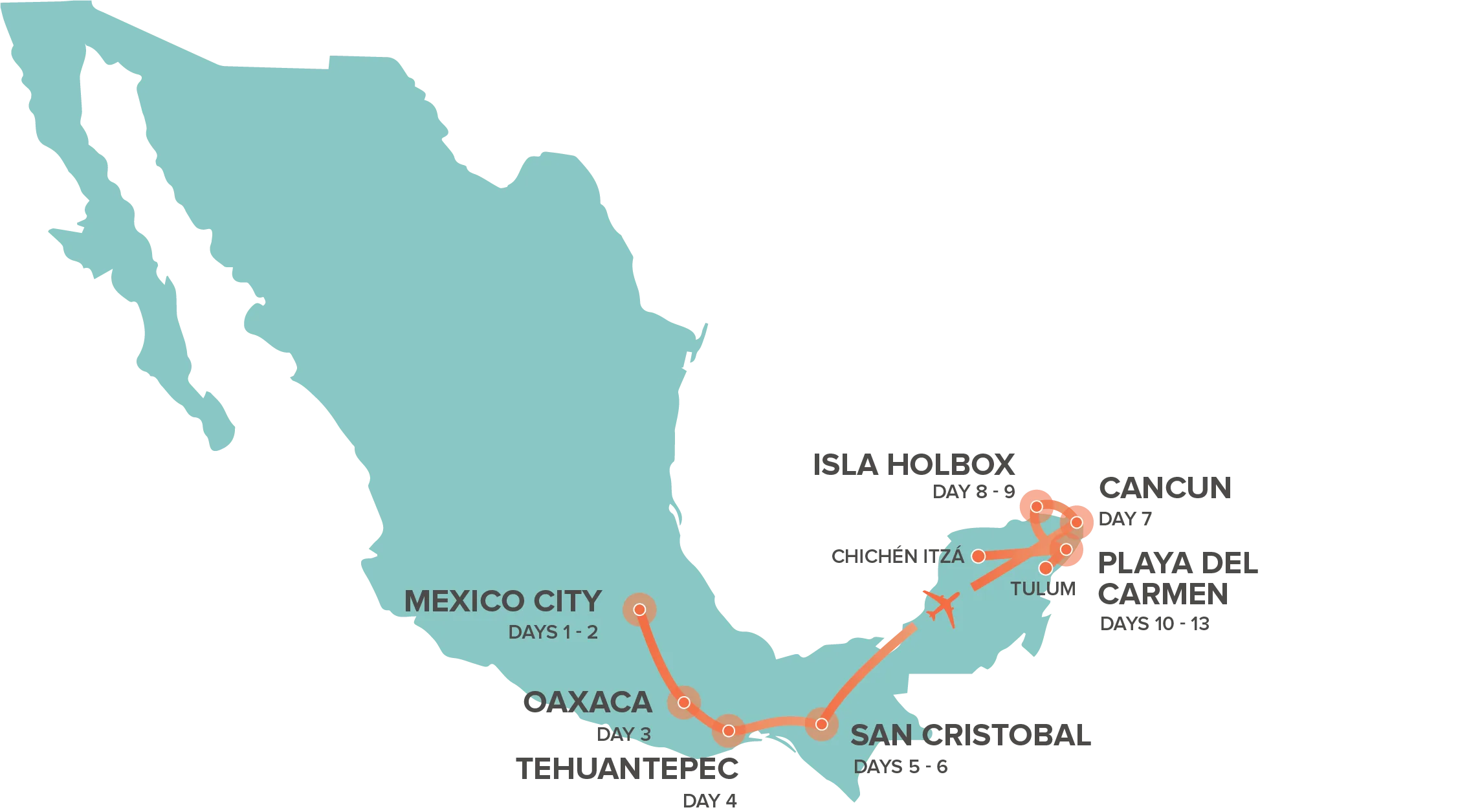 Routemap Mexico Grande Groepsreis