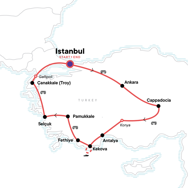 Routemap Turkije Budget Groepsreis